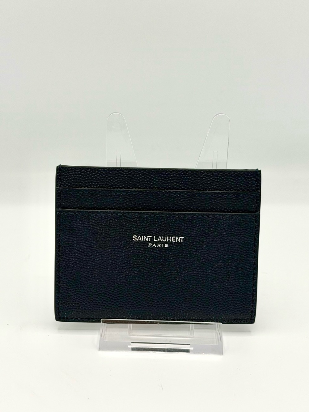 Saint Laurent Paris Dark Blue Grained Leather Card Holder Wallet + Entrupy. cert